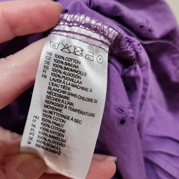 Divided H&M Square Neck Eyelet Floral Milkmaid Mini Dress Purple Smocked Size 4 - Picture 10 of 10